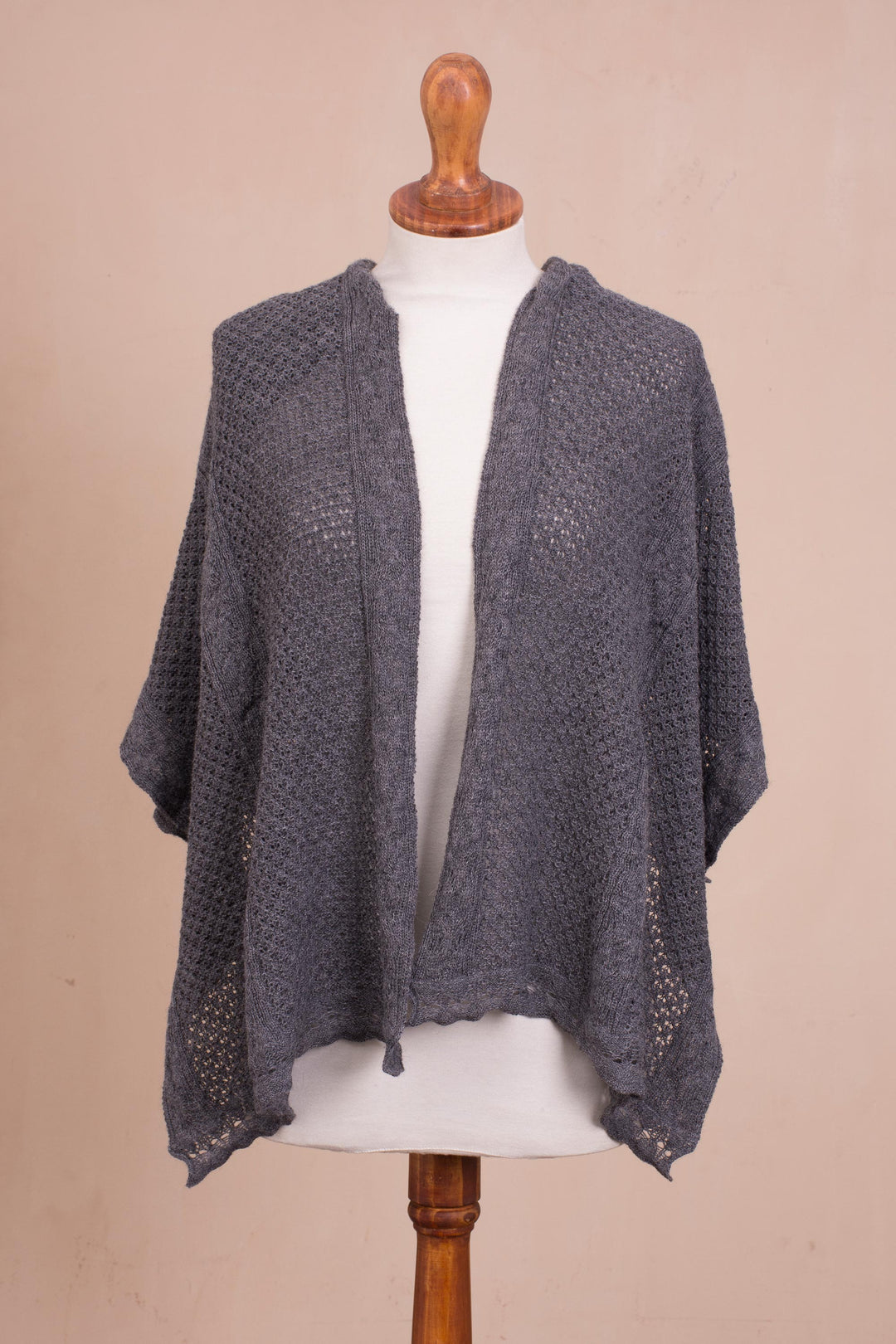 Knit Alpaca Blend Shawl in Graphite from Peru - Andean Delight in Graphite