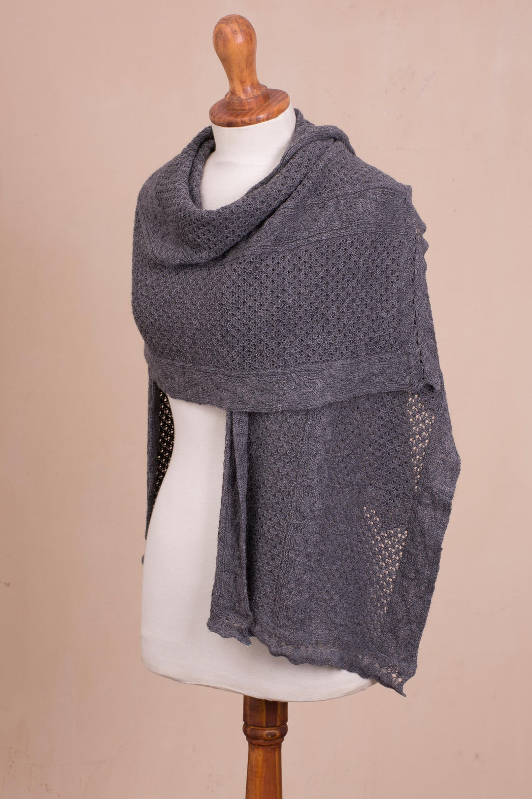 Knit Alpaca Blend Shawl in Graphite from Peru - Andean Delight in Graphite