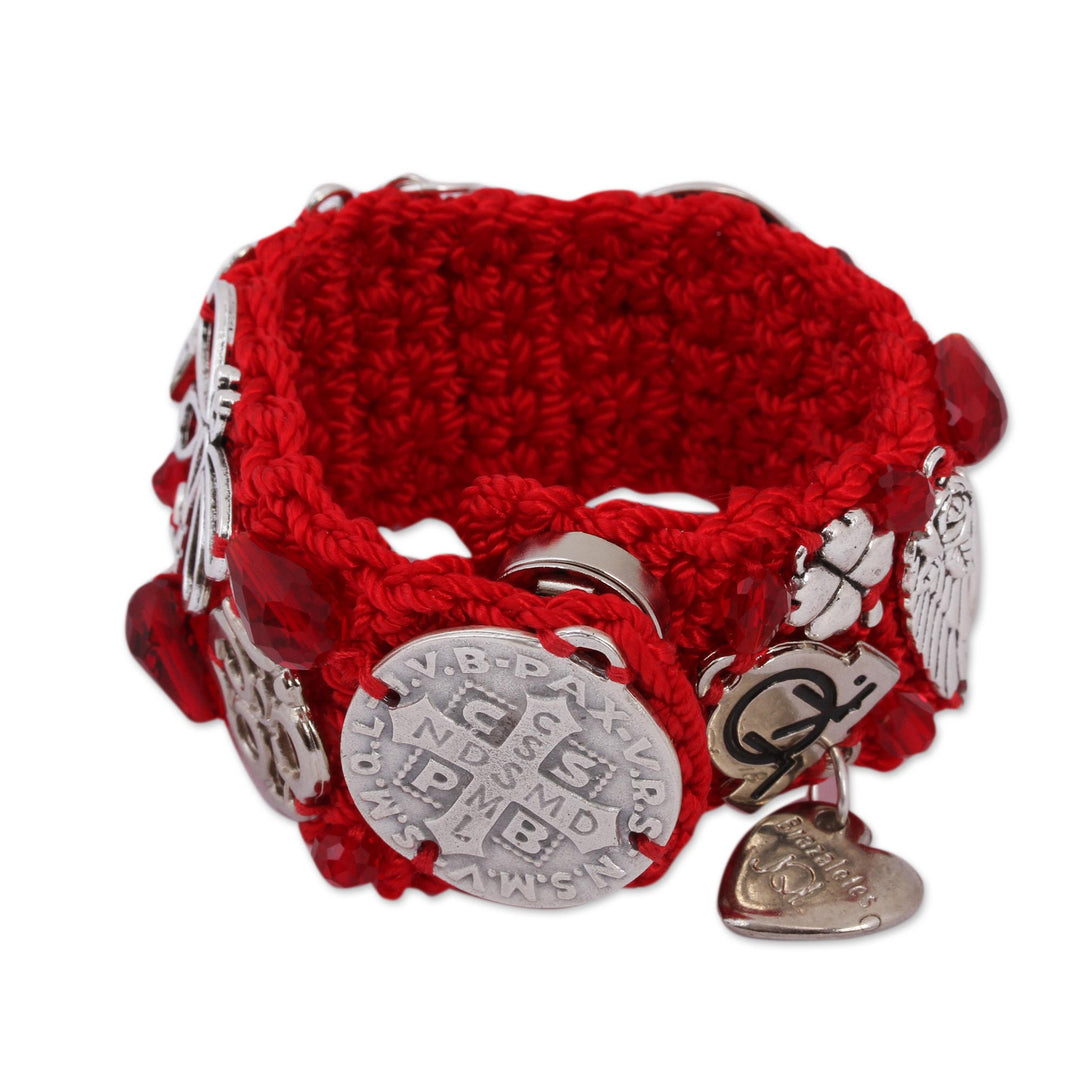 Glass Beaded Charm Bracelet in Crimson from Mexico - Passionate Blessing