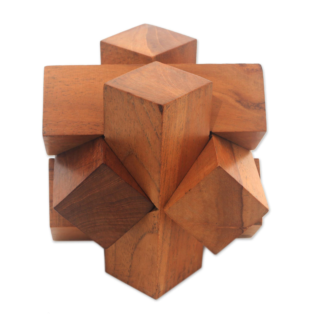Artisan Crafted Teak Wood Block Puzzle from Java - Magical Blocks