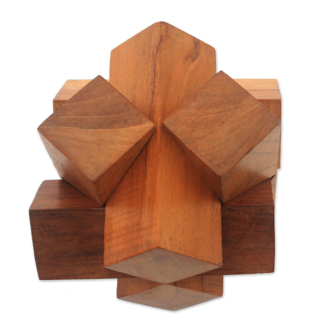 Artisan Crafted Teak Wood Block Puzzle from Java - Magical Blocks