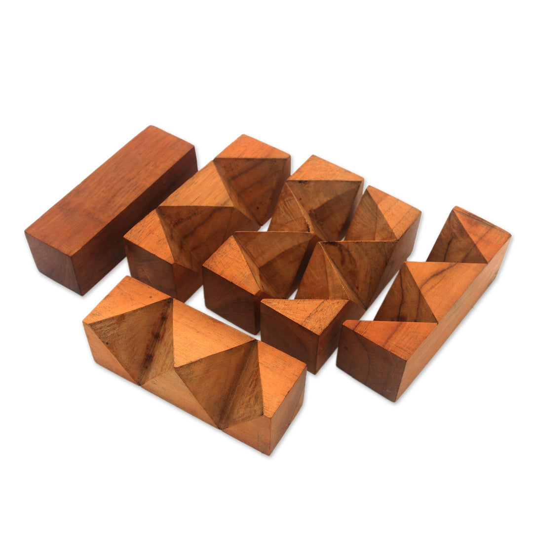 Artisan Crafted Teak Wood Block Puzzle from Java - Magical Blocks