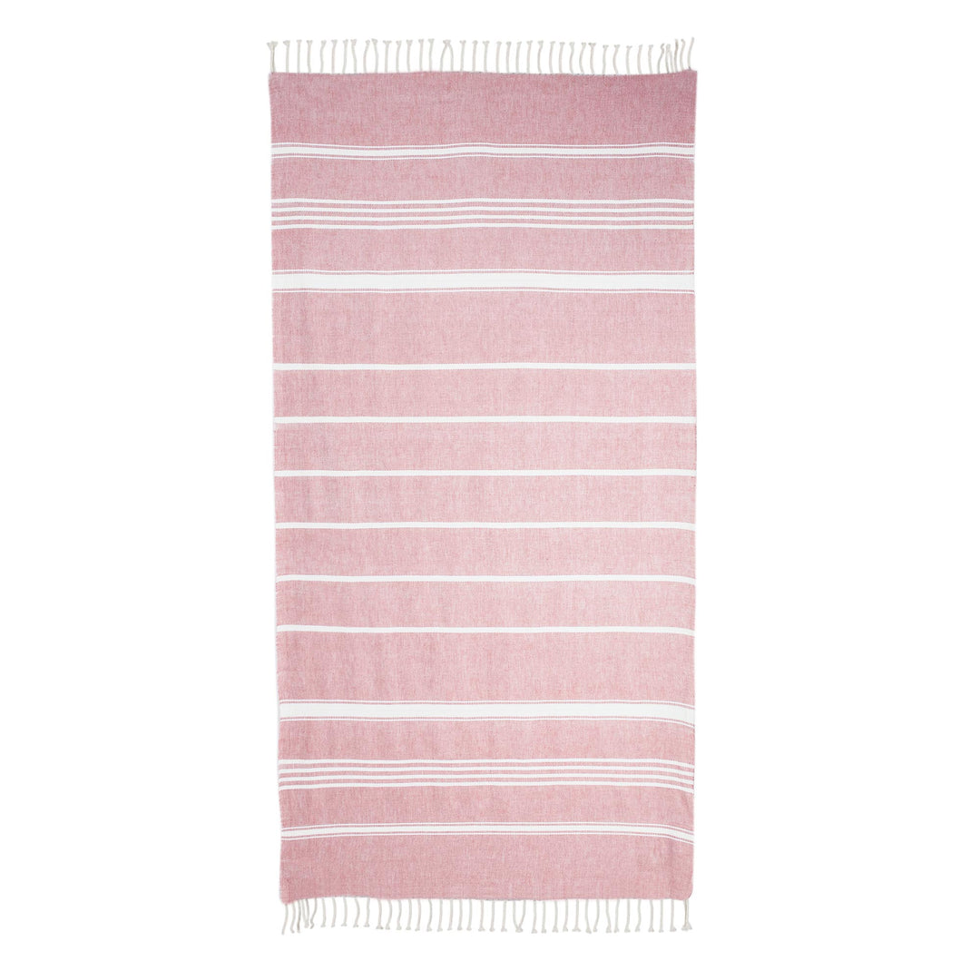 Handwoven Cotton Beach Towel in Carnation from Guatemala - Fresh Relaxation in Carnation