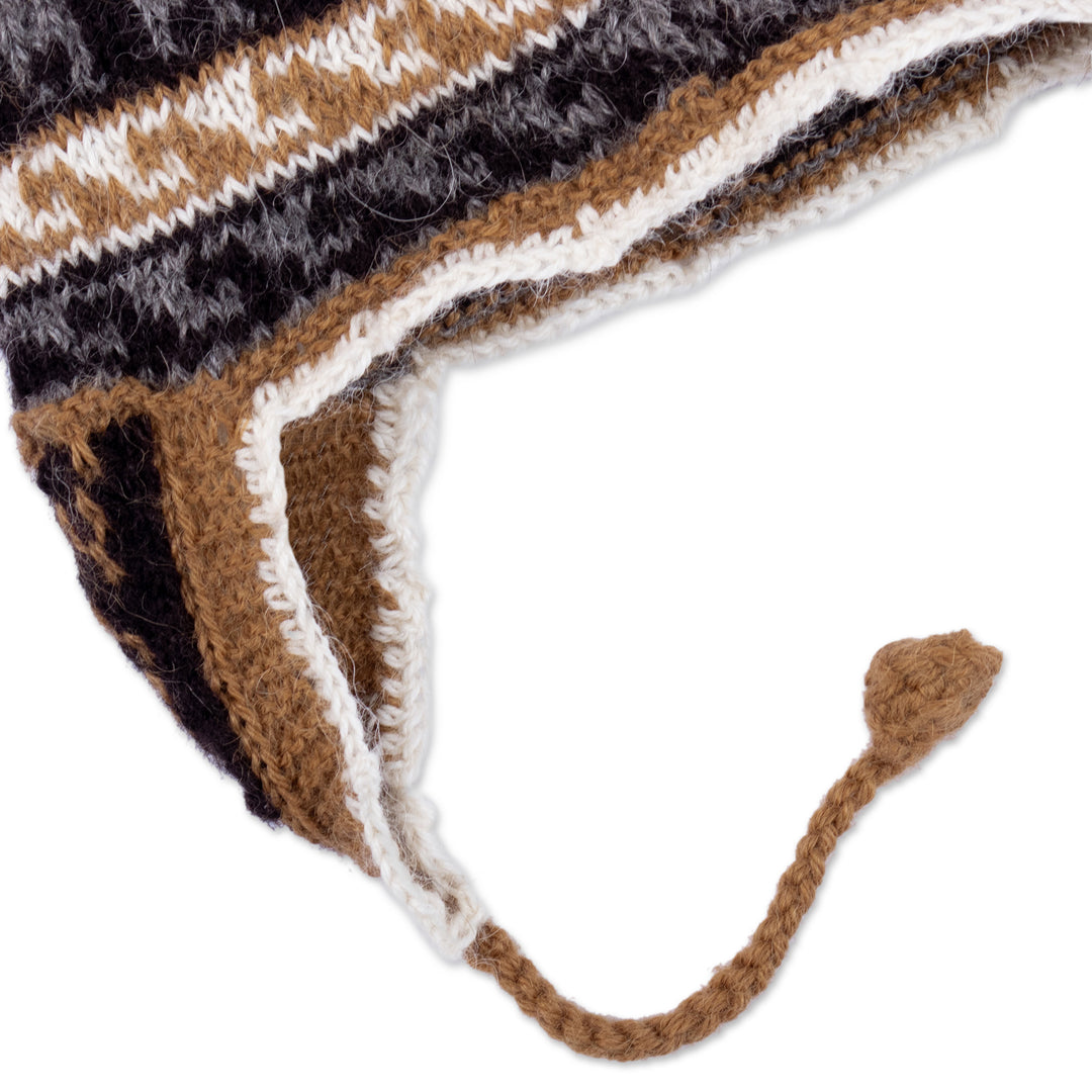 Alpaca Blend Chullo Hat with Llama Patterns in Smoke - Llama Silhouette in Smoke