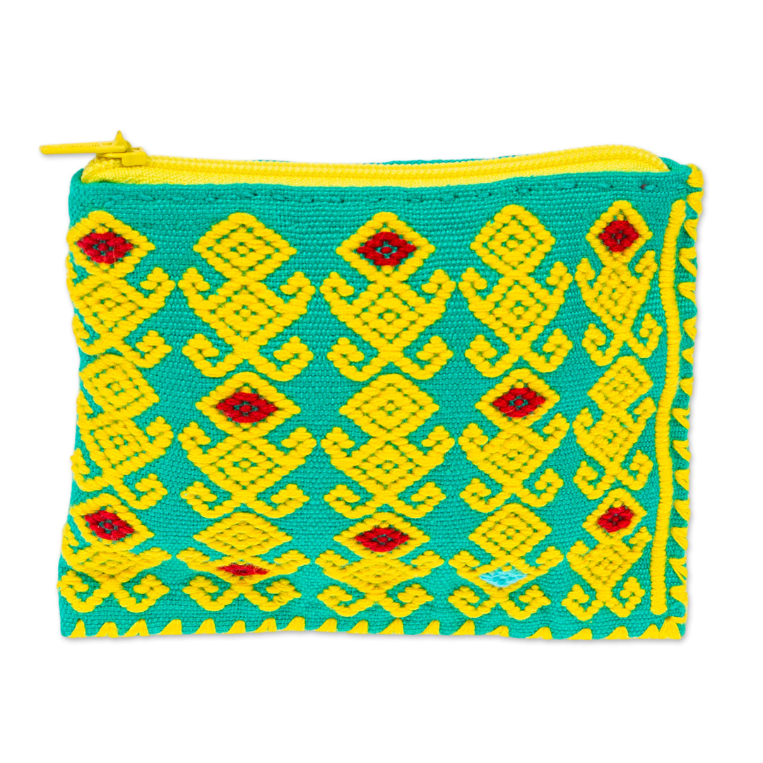 Geometric Cotton Coin Purse in Saffron and Emerald - Beauty of the Season