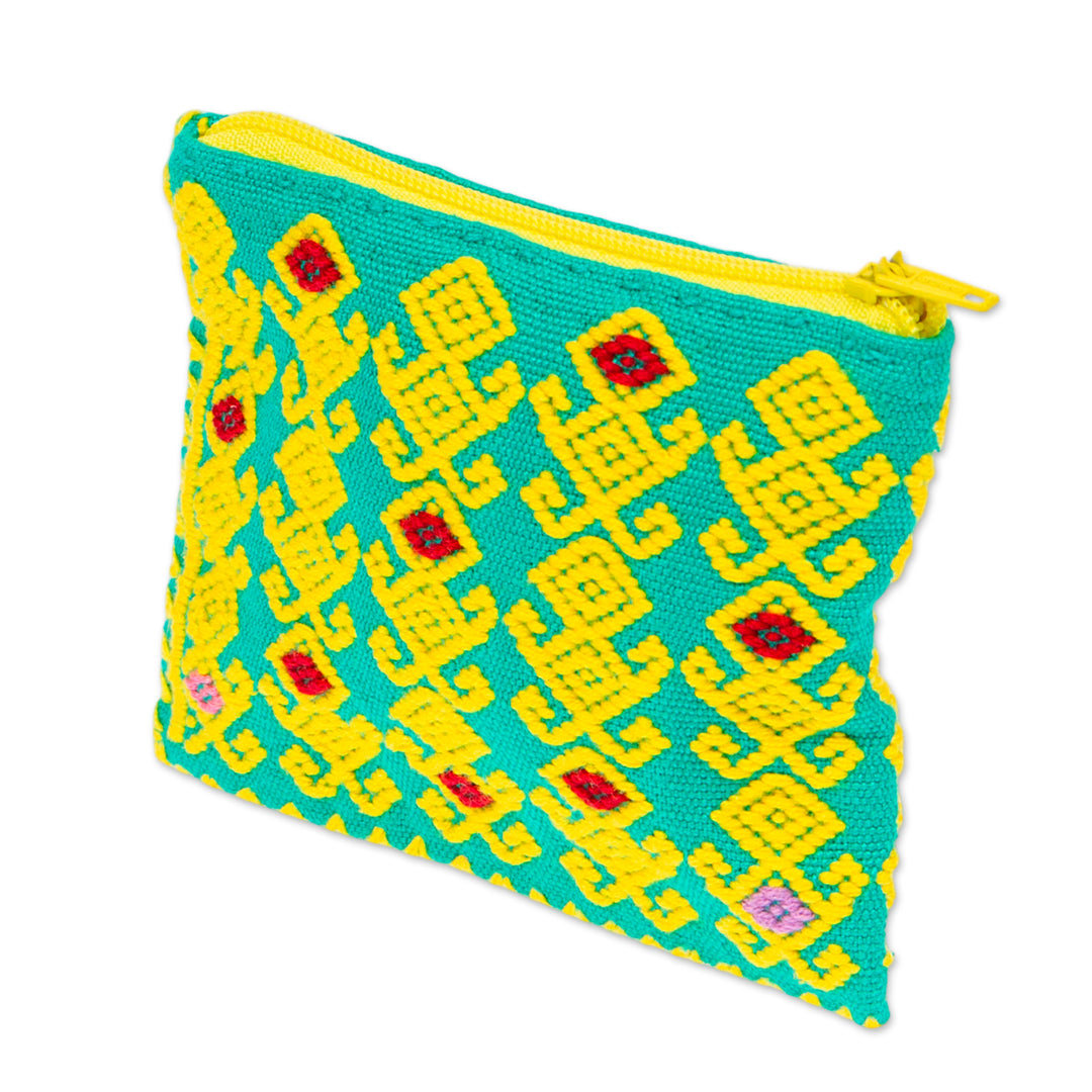 Geometric Cotton Coin Purse in Saffron and Emerald - Beauty of the Season