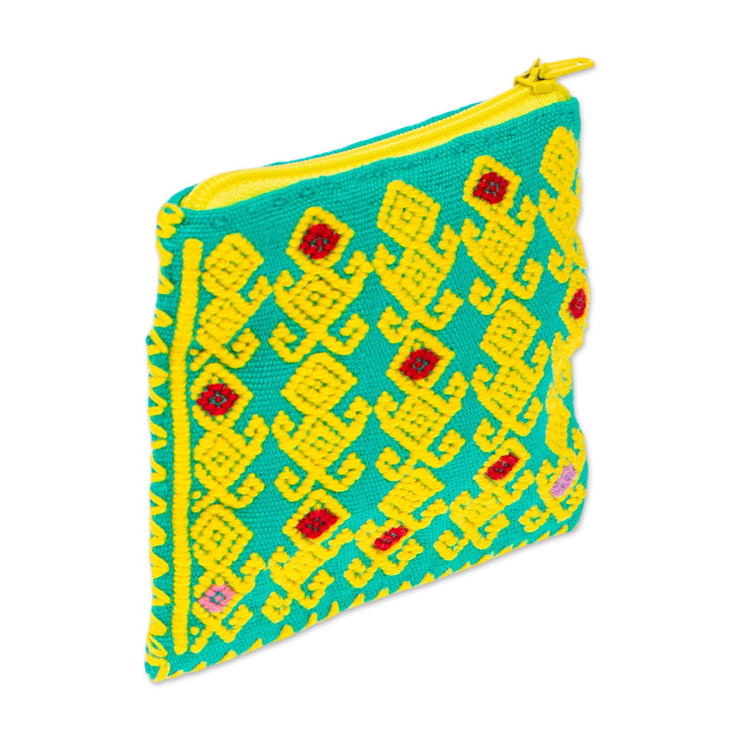 Geometric Cotton Coin Purse in Saffron and Emerald - Beauty of the Season