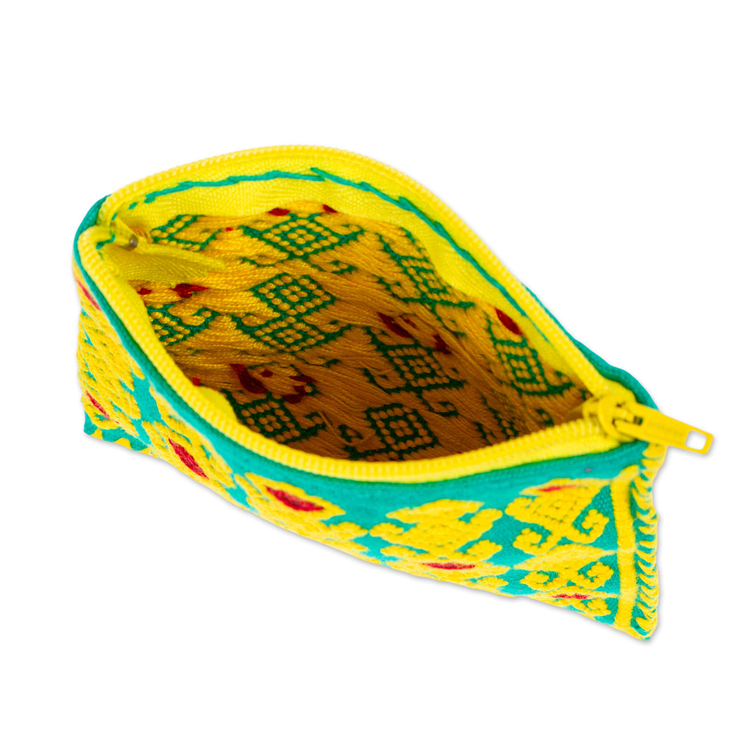 Geometric Cotton Coin Purse in Saffron and Emerald - Beauty of the Season