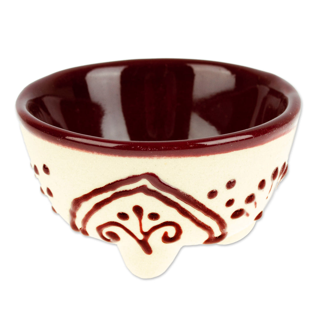 Hand-Painted Ceramic Pinch Bowl in Maroon - Maroon Lines