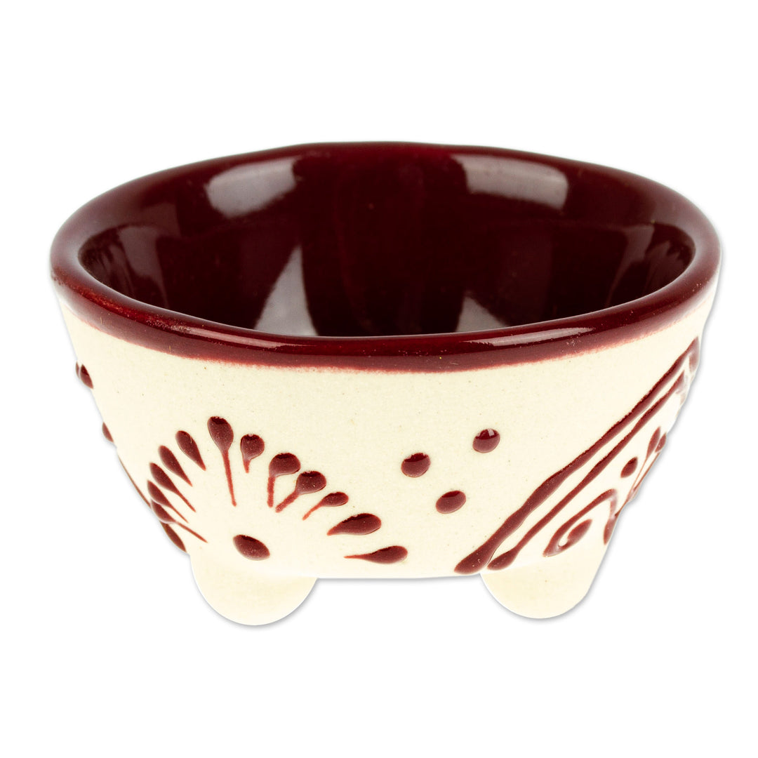 Hand-Painted Ceramic Pinch Bowl in Maroon - Maroon Lines