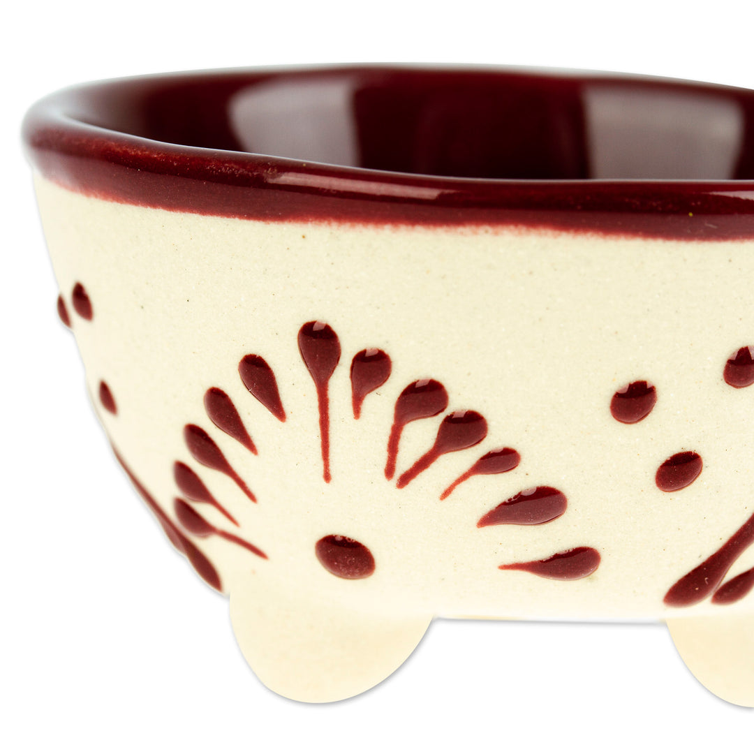 Hand-Painted Ceramic Pinch Bowl in Maroon - Maroon Lines