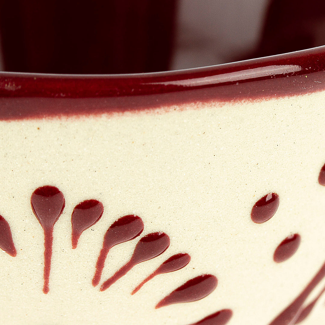 Hand-Painted Ceramic Pinch Bowl in Maroon - Maroon Lines
