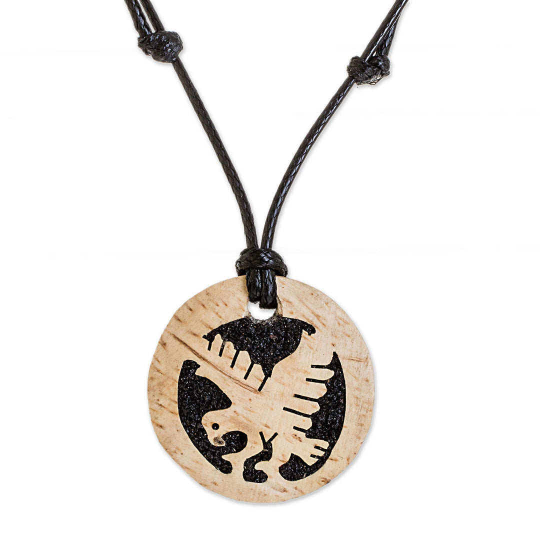 Coconut Shell and Lava Stone Eagle Pendant Necklace - Wisdom and Valiance