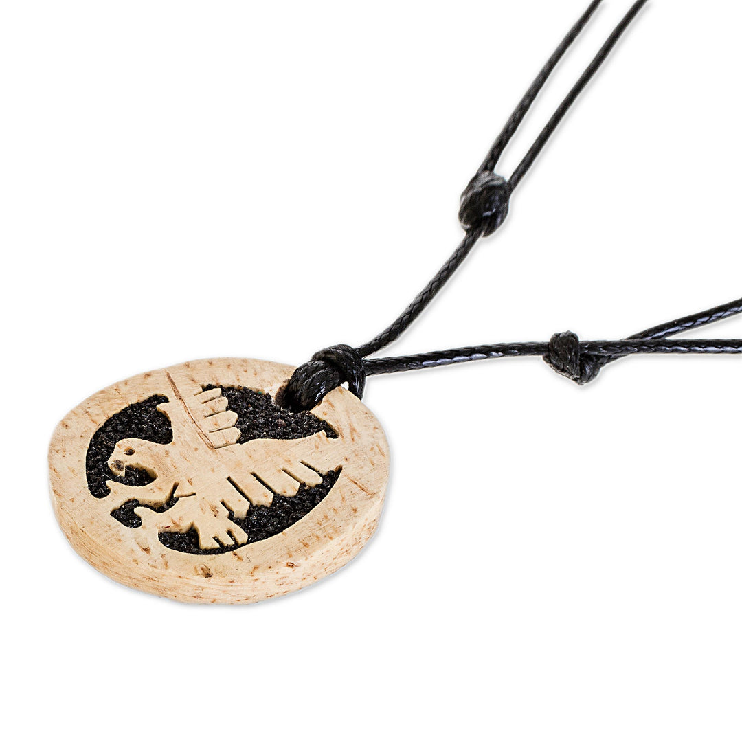 Coconut Shell and Lava Stone Eagle Pendant Necklace - Wisdom and Valiance