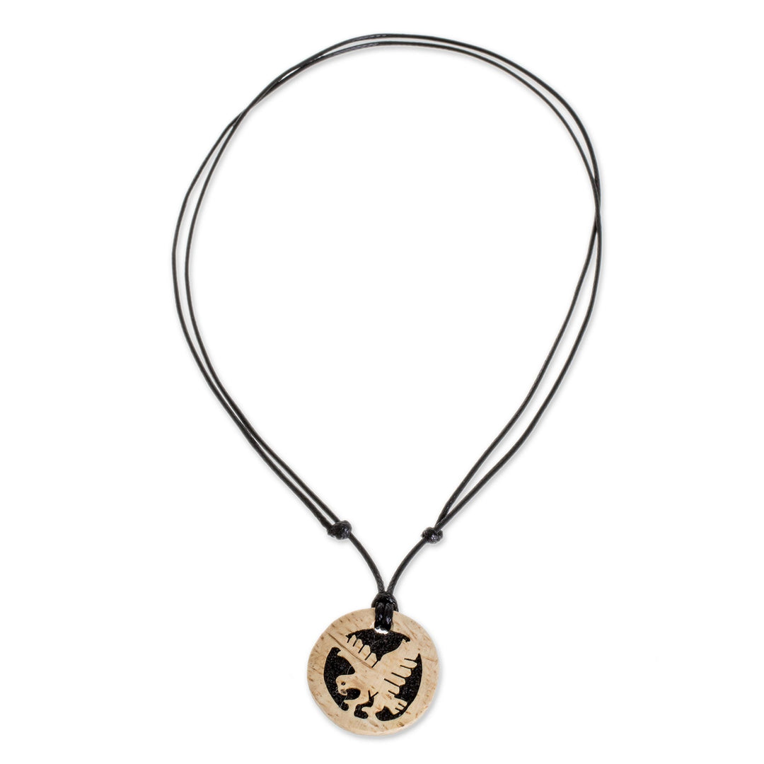 Coconut Shell and Lava Stone Eagle Pendant Necklace - Wisdom and Valiance