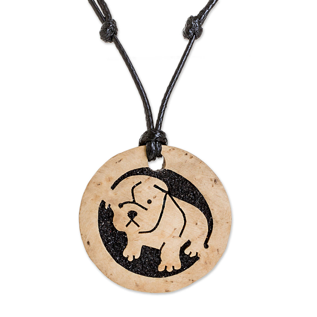 Coconut Shell and Lava Stone Bulldog Pendant Necklace - Bulldog