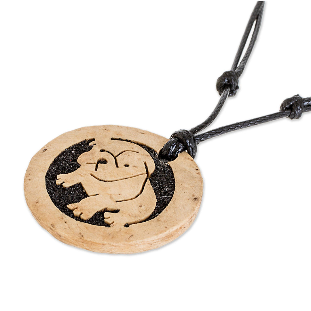Coconut Shell and Lava Stone Bulldog Pendant Necklace - Bulldog