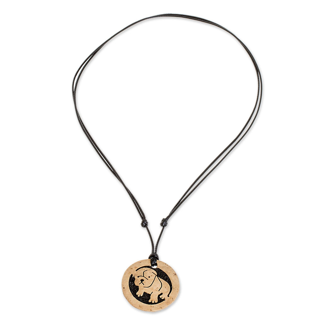 Coconut Shell and Lava Stone Bulldog Pendant Necklace - Bulldog