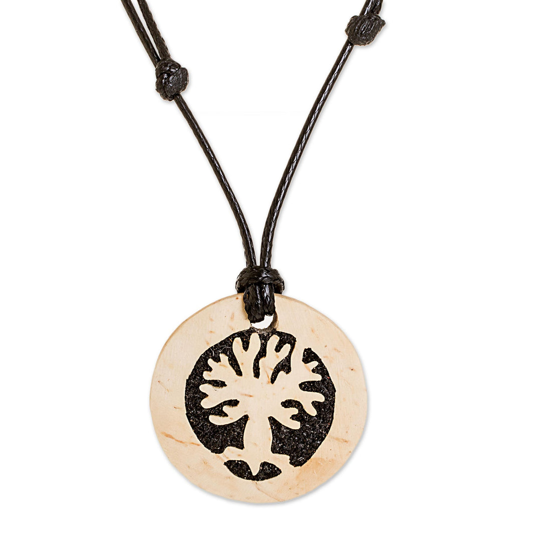 Tree-Themed Coconut Shell and Lava Stone Pendant Necklace - Spread Your Branches