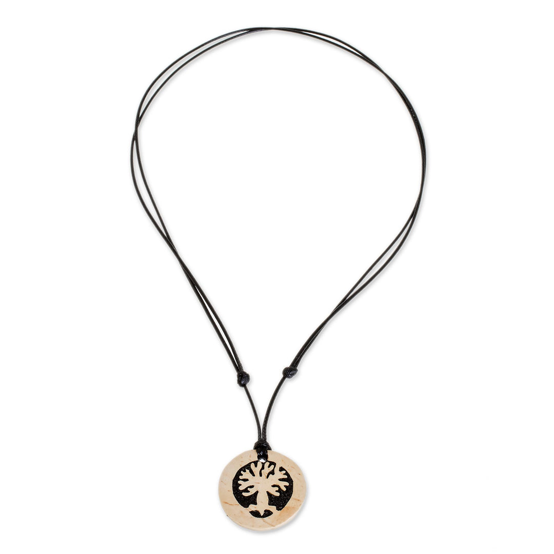 Tree-Themed Coconut Shell and Lava Stone Pendant Necklace - Spread Your Branches