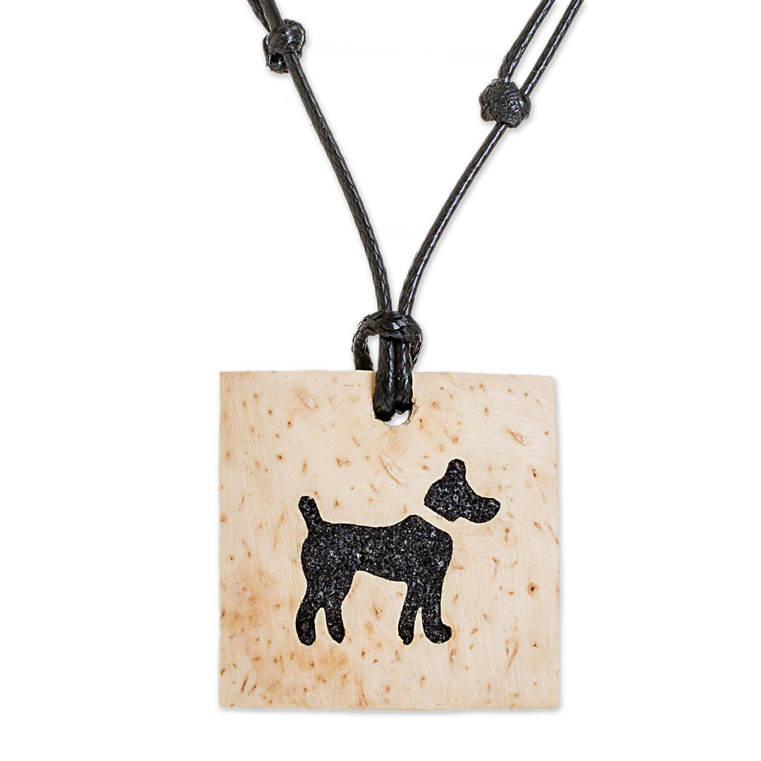 Coconut Shell and Lava Stone Dog Pendant Necklace - Best Friend