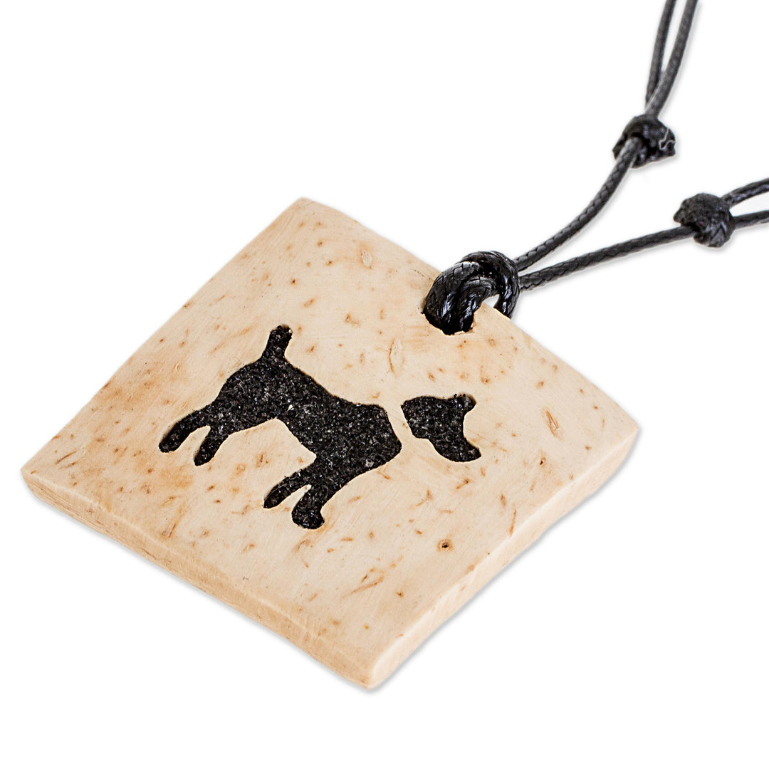 Coconut Shell and Lava Stone Dog Pendant Necklace - Best Friend