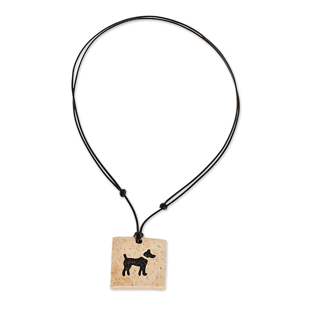 Coconut Shell and Lava Stone Dog Pendant Necklace - Best Friend