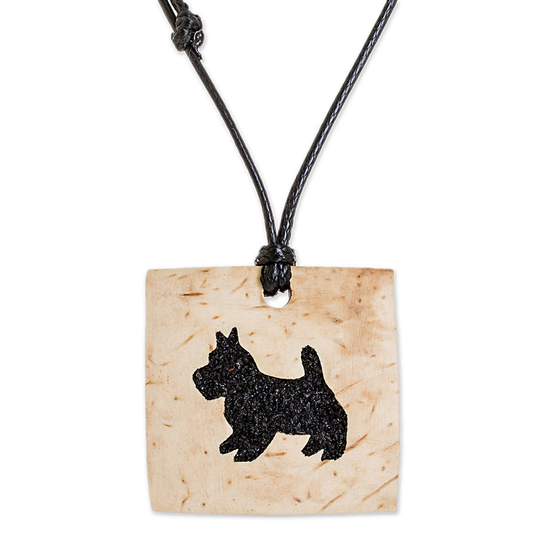 Coconut Shell and Lava Stone Schnauzer Pendant Necklace - Schnauzer Square