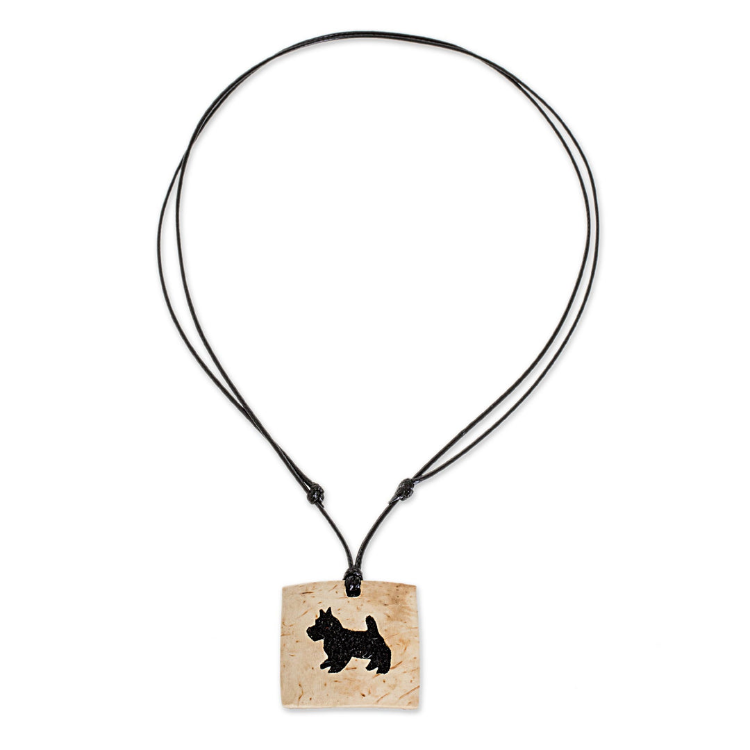 Coconut Shell and Lava Stone Schnauzer Pendant Necklace - Schnauzer Square