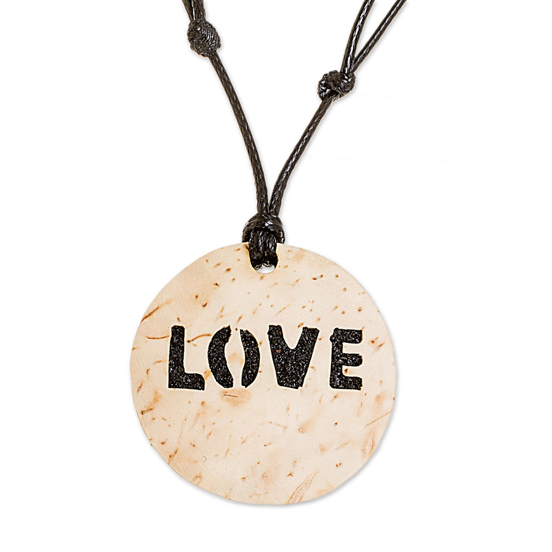Love-Themed Coconut Shell and Lava Stone Pendant Necklace - Have Love