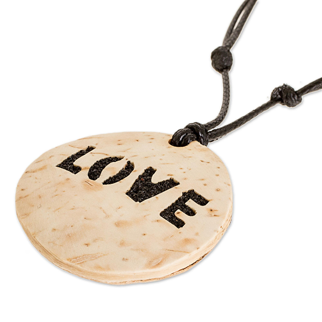 Love-Themed Coconut Shell and Lava Stone Pendant Necklace - Have Love