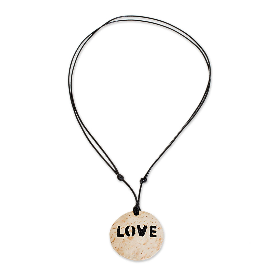 Love-Themed Coconut Shell and Lava Stone Pendant Necklace - Have Love