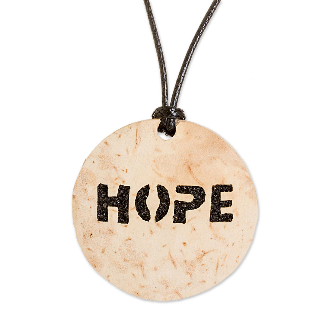 Hope-Themed Coconut Shell and Lava Stone Pendant Necklace - Have Hope