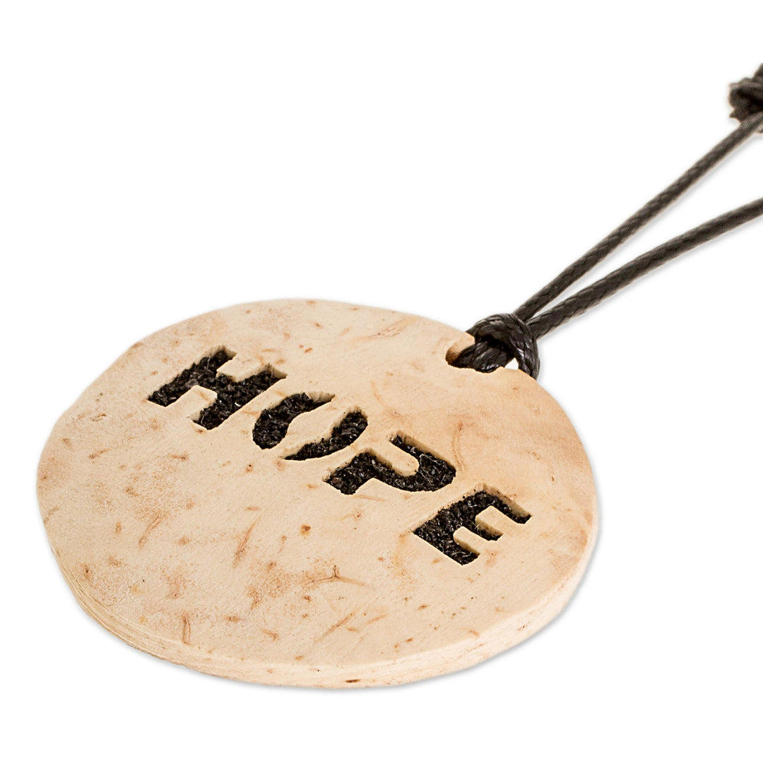 Hope-Themed Coconut Shell and Lava Stone Pendant Necklace - Have Hope