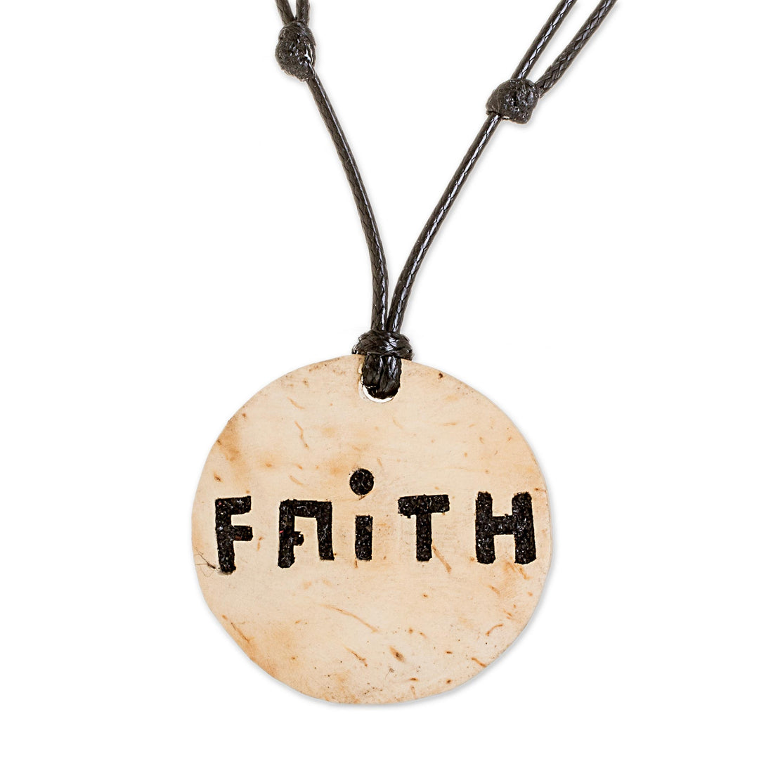 Faith-Themed Coconut Shell and Lava Stone Pendant Necklace - Stay Faithful