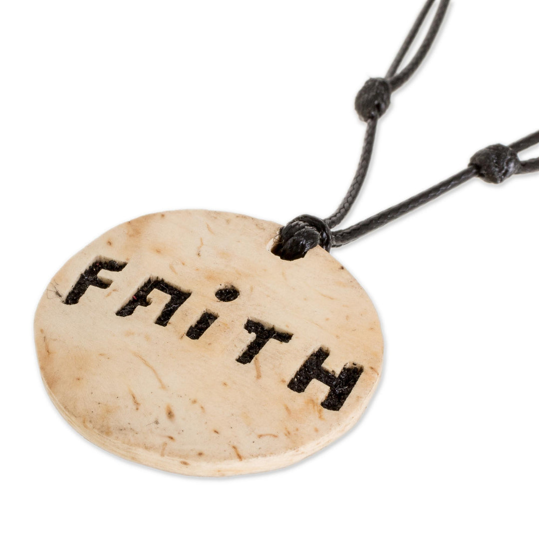 Faith-Themed Coconut Shell and Lava Stone Pendant Necklace - Stay Faithful