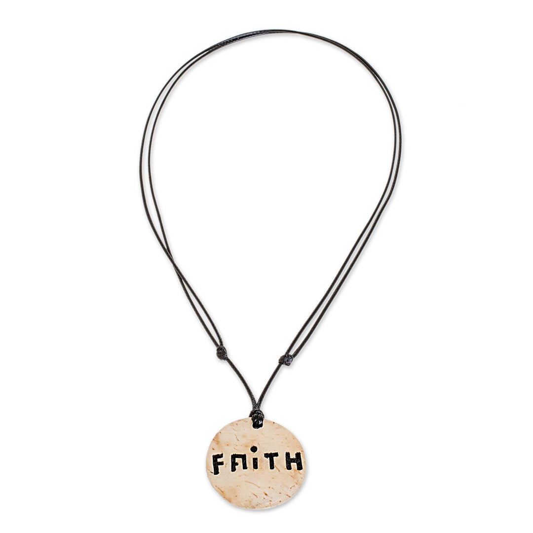 Faith-Themed Coconut Shell and Lava Stone Pendant Necklace - Stay Faithful