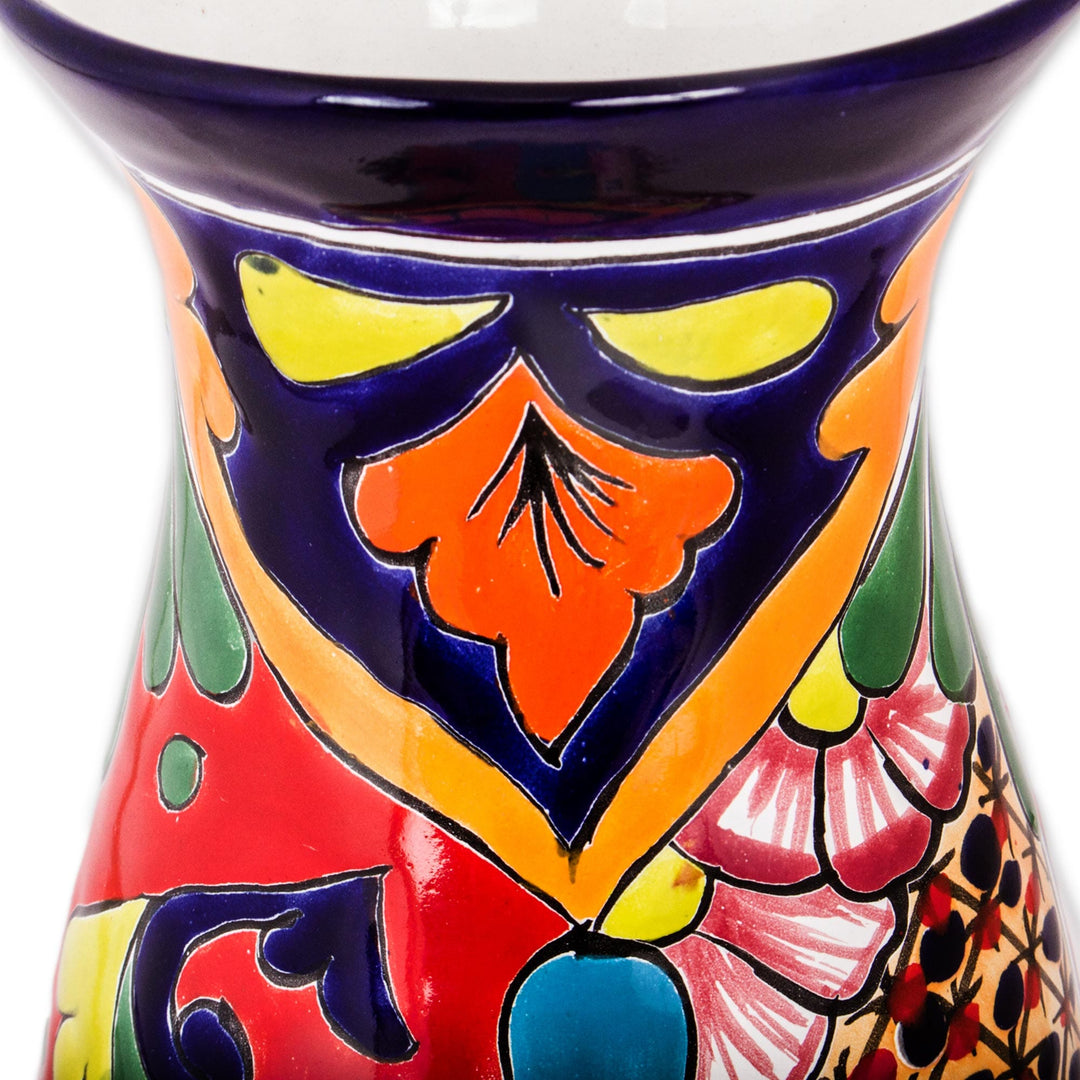 Curvy Talavera-Style Ceramic Vase Crafted in Mexico - Colorful Curves