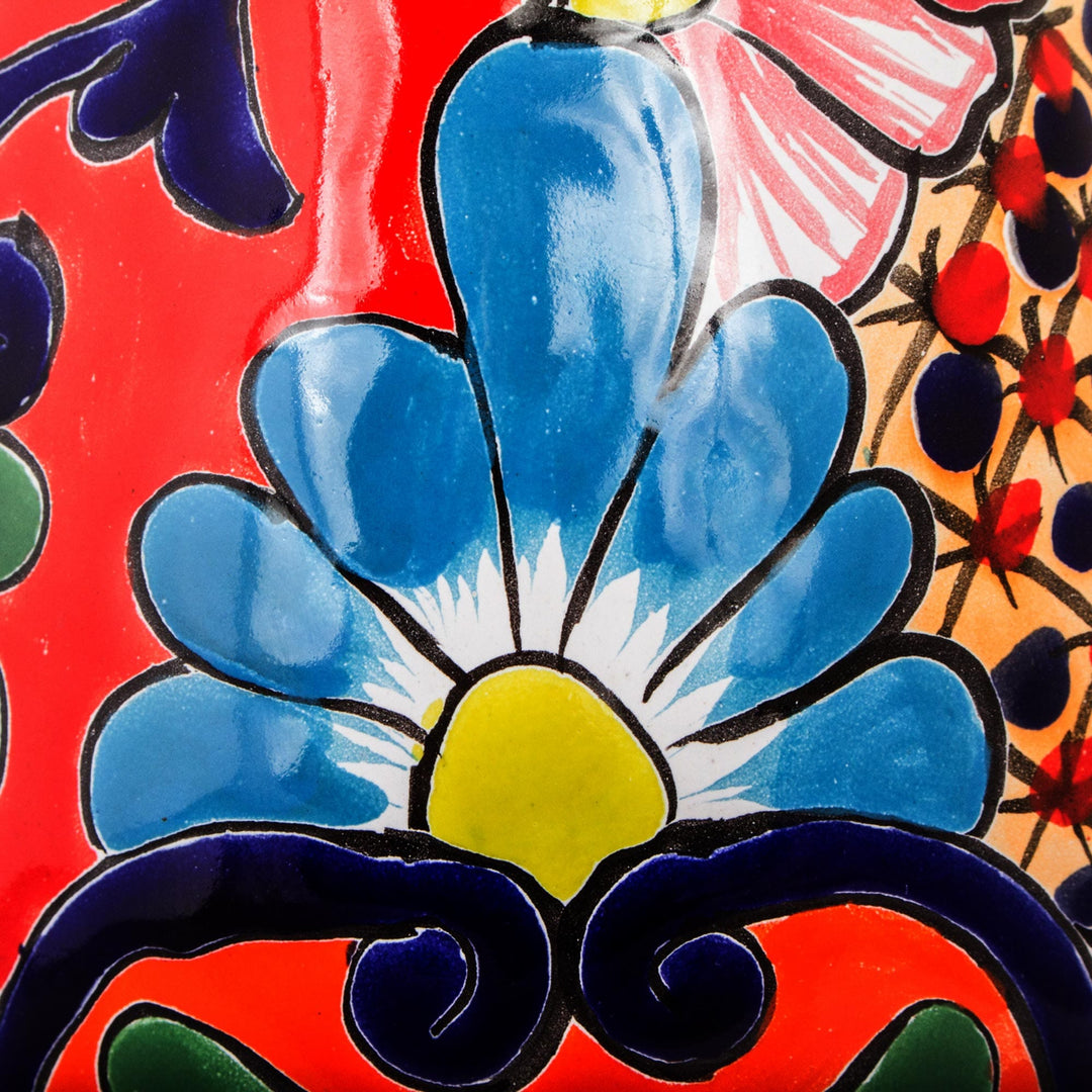Curvy Talavera-Style Ceramic Vase Crafted in Mexico - Colorful Curves