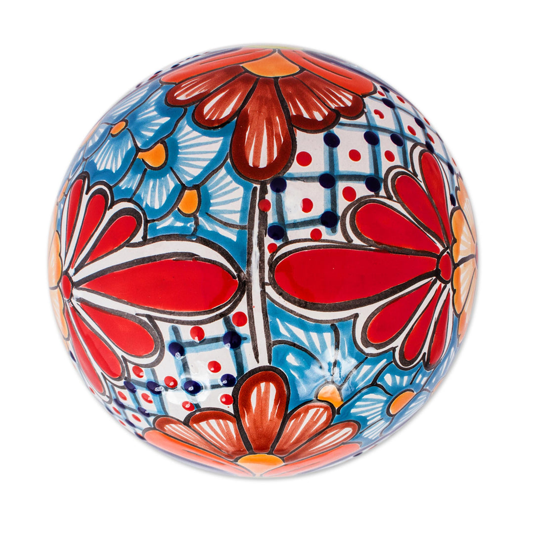 Floral Talavera-Style Ceramic Decorative Accent from Mexico - Summer Designs