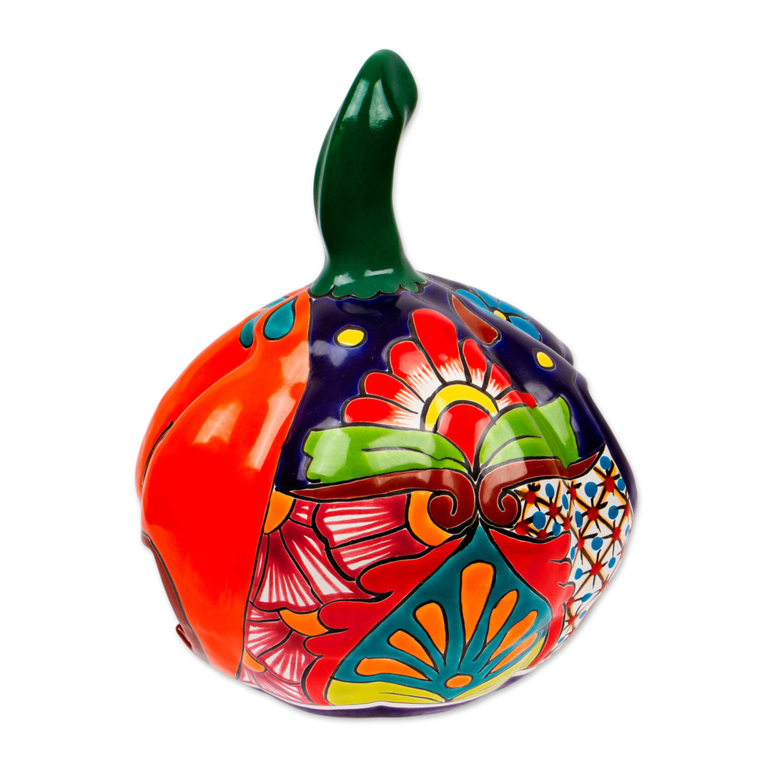 Talavera-Style Ceramic Jack-O-Lantern Candle Holder - Floral Jack-O-Lantern