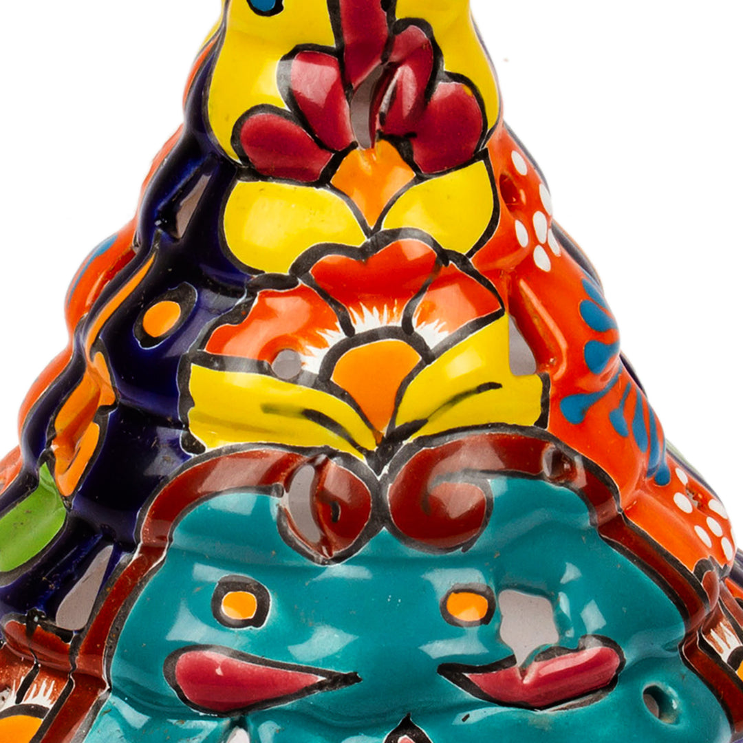 Talavera-Style Ceramic Christmas Tree Lantern from Mexico - Christmas Pine