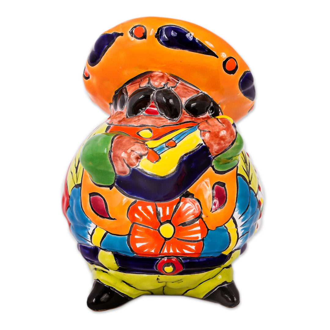 Talavera-Style Ceramic Figurine of a Mariachi with a Guitar - Guitar Mariachi