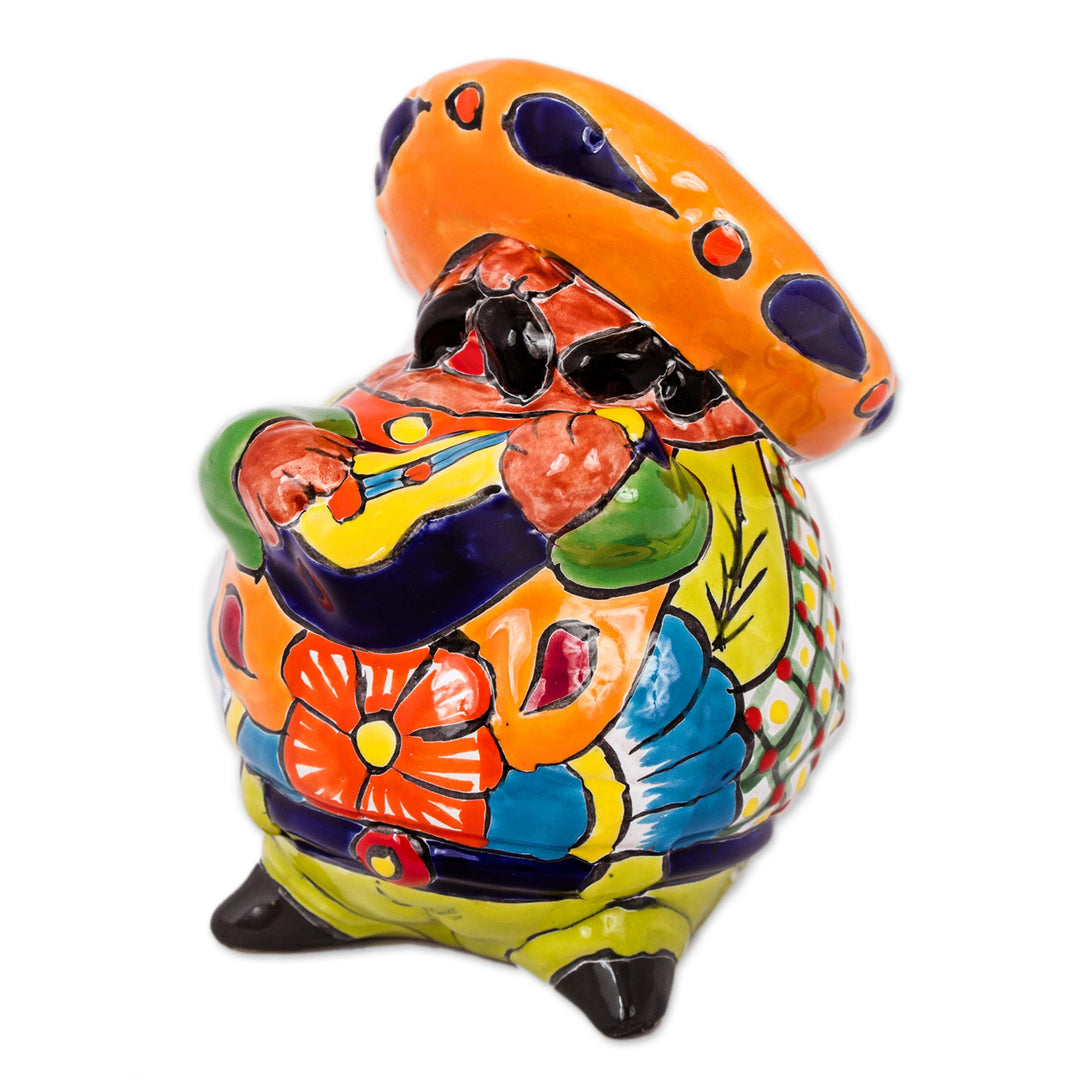 Talavera-Style Ceramic Figurine of a Mariachi with a Guitar - Guitar Mariachi