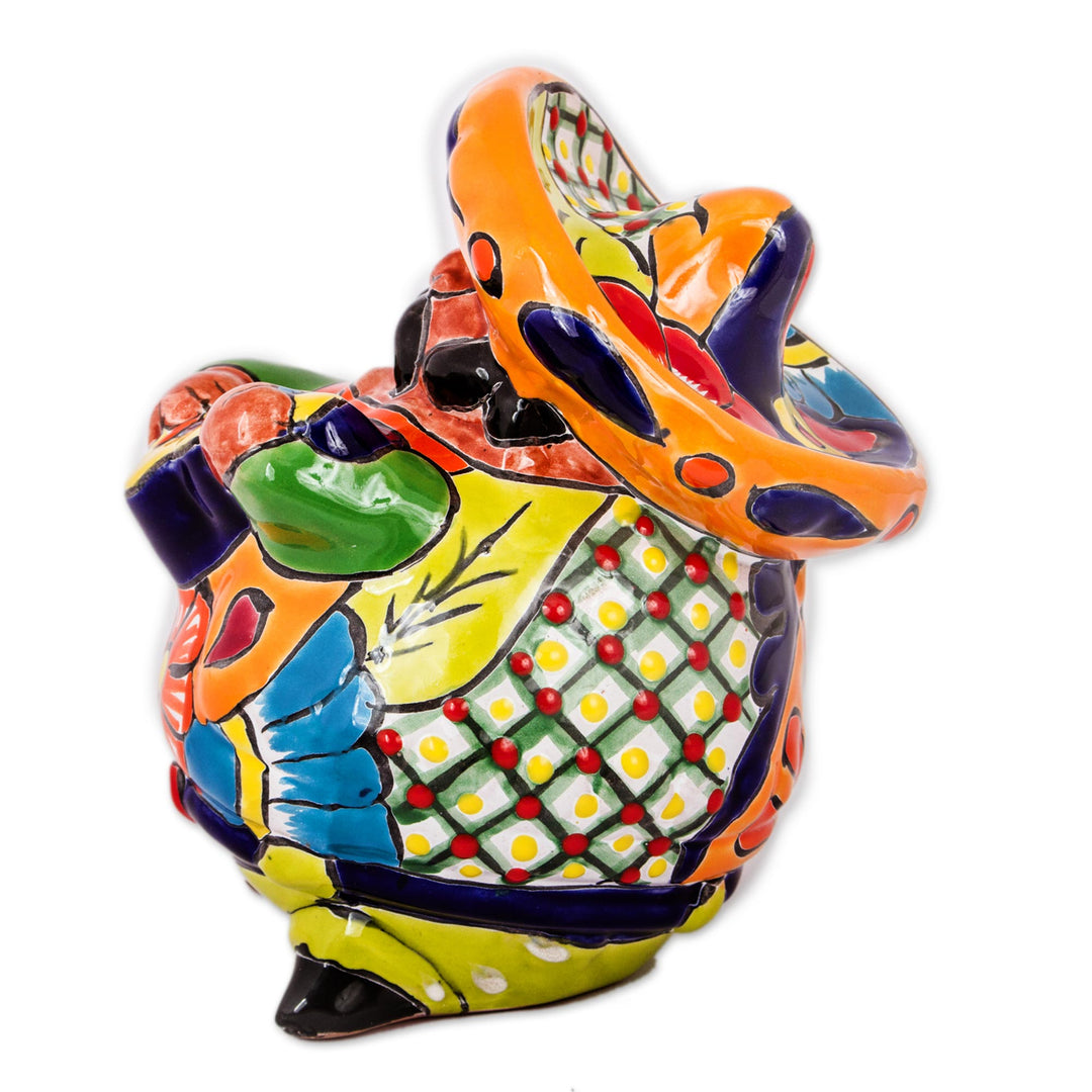 Talavera-Style Ceramic Figurine of a Mariachi with a Guitar - Guitar Mariachi