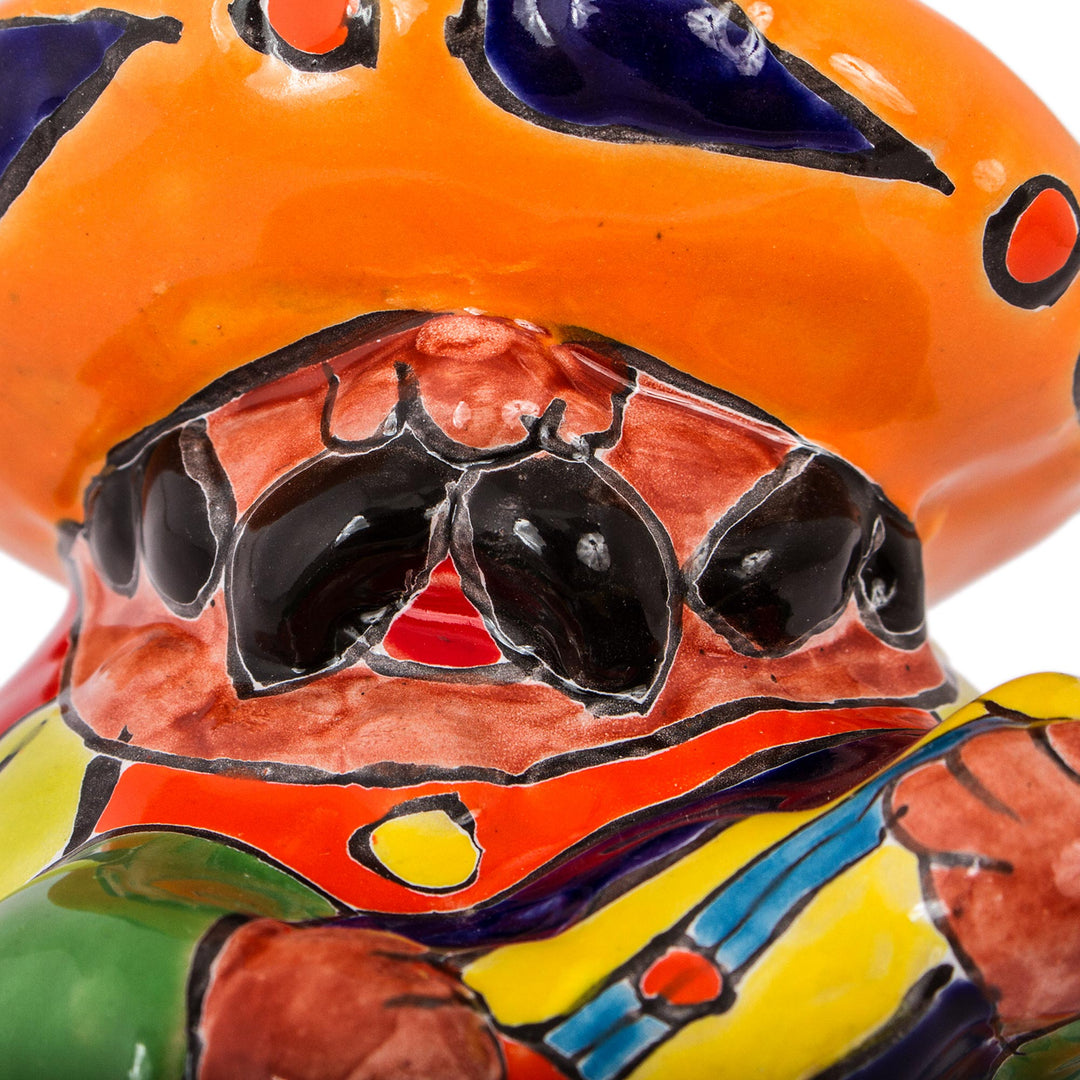 Talavera-Style Ceramic Figurine of a Mariachi with a Guitar - Guitar Mariachi