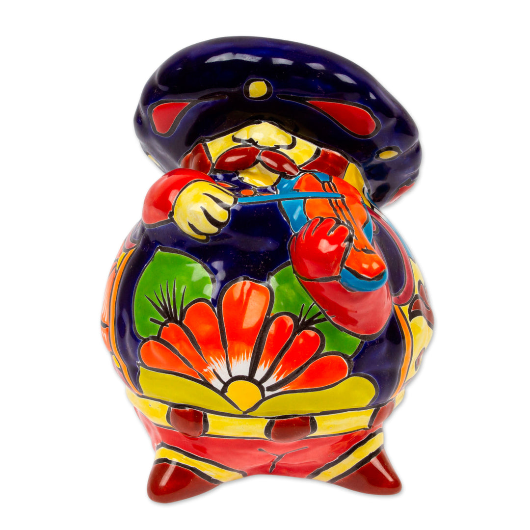 Talavera-Style Ceramic Figurine of a Mariachi with a Violin - Violin Mariachi
