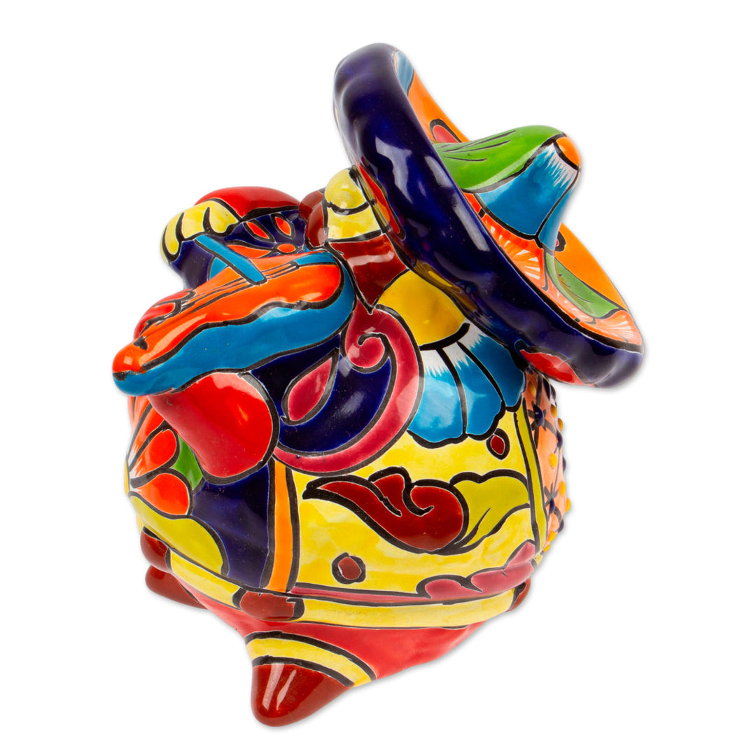 Talavera-Style Ceramic Figurine of a Mariachi with a Violin - Violin Mariachi