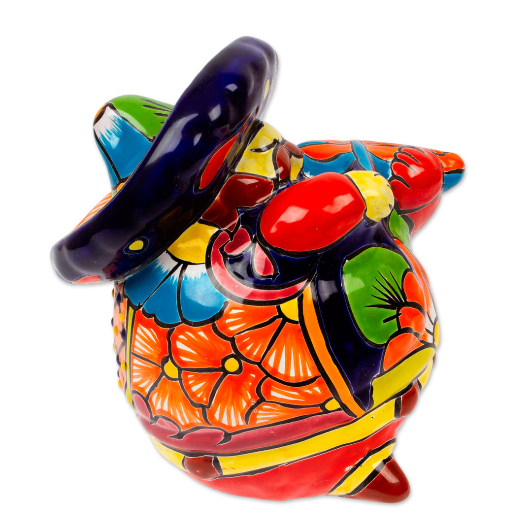Talavera-Style Ceramic Figurine of a Mariachi with a Violin - Violin Mariachi