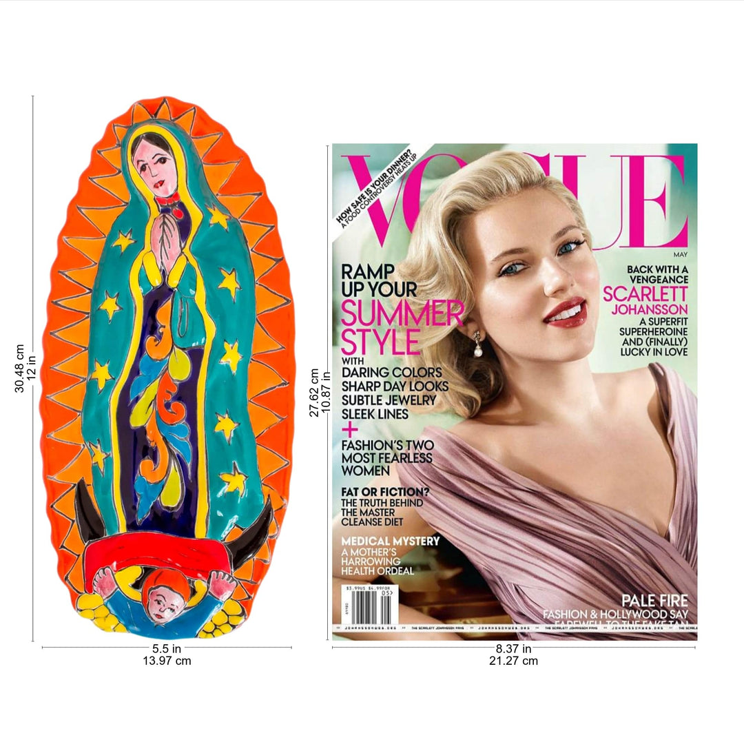 Talavera-Style Ceramic Wall Sculpture of the Virgin Mary - Talavera Guadalupe in Orange